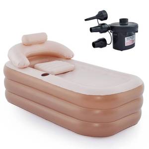 lot 9297 image: CO-Z Inflatable Bathtub with Electric Air Pump and Bath Pillow Headrest, Portable Blow Up Bath Tub for Adults, Outdoor & Indoor Freestanding Foldable Spa Tub with Cover Drainage Cup Holder,Brown
