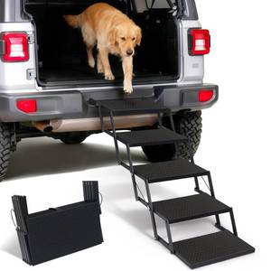 lot 9301 image: Foldable Dog Car Steps - Upgraded Non-Slip Pet Stairs for Large Dogs, Portable Metal Frame Dog Ramps for High SUV, Truck and Cars, Lightweight Pet Ladder with High Load-Bearing Capacity Up to 350Lbs