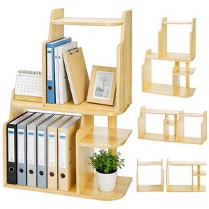 lot 9305 image: ELFULLY Desk Shelf Organizer, Adjustable Wood Desktop Organizers, Office Storage Rack, Small Tabletop Bookshelf, Freestanding Corner Display Shelf, Multi-Combination Desk Hutch for Dorm Home Study