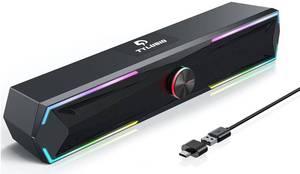 lot 9330 image: Tylubio Pc Speakers Computer Sound Bar with Stereo Sound, Flowing LED & Push-Button Control Computer Speaker for Desktop Laptop Monitor, USB Input
