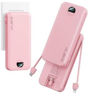lot 9332 image: 12000mAh Ultra-Portable-Charger-Power-Bank with Built in Cables&AC Wall Plug, PD20W USB-C Fast Charging Cell Phone Charger Battery Pack,LED Display Travel Battery Bank for All iPhone,Samsung,Android
