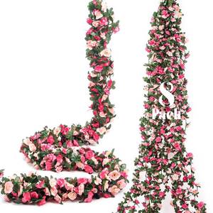 lot 9334 image: Miracliy 8Pcs 66FT Pink Flower Garland, Artificial Rose Floral Vines Fake Hanging Spring Flower Garland for Wall Backdrop Wedding Arch Tea Party Door Mantle Decoration