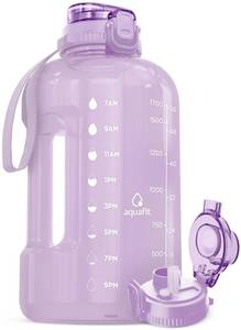 lot 9337 image: AQUAFIT Half Gallon Water Bottle with Time Marker - Straw & Chug Lid - BPA Free Gym Water Bottle with Straw - Big Gallon Jug (Lilac, 64 oz - 2in1 Lid)