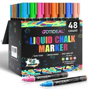 lot 9341 image: GOTIDEAL Liquid Chalk Markers Erasable,Window Chalk Markers for blackboard Washable,Non-toxic Chalk Pens for Calendar,Chalkboard,Glass,Cars with Reversible Tips(48 Colors,6mm)