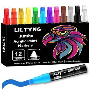 lot 9350 image: LILTYNG 12 Colors Jumbo Markers, 10mm Jumbo Felt Tip, Acrylic Paint Pens Markers for Rock Painting, Poster, Stone, Ceramic, Glass, Wood, Canvas