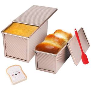 lot 9369 image: CFGUK 2 Pack Pullman Loaf Pan with Lid, 1 lb0.5 lb Dough Capacity for Homemade Bread, Non-stick Corrugated Carbon Steel Bread Toast Box with Cover for Bakeware, Sandwich & Toast Oven Baking, Gold