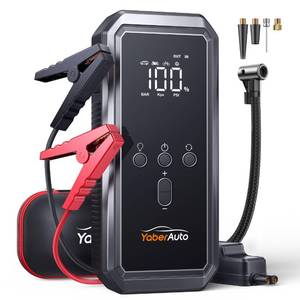 lot 9370 image: YaberAuto 9-in-1 Jump Starter with Air Compressor 5500A 150PSI Portable Car Battery Jump Starter (All Gas10L Diesel), 12V Jump Box Car Battery Jumper Starter Portable with Jumper Cables, 160W DC Out