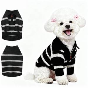 lot 9382 image: Small Dog Sweater with Zipper, Knitted Striped Pullover Dog Clothes for Cold Weather, Thick Warm Cozy Stretchy Sweater for Chihuahua, Bulldog, Dachshund, Pug(Black & White Strip, M)