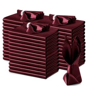 lot 9384 image: VACVELT Burgundy Satin Napkins, 100 Pack, 17x17 Inch, Square, Wedding Napkins, Satin Fabric, Luxury, Reusable, Machine Washable