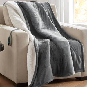 lot 9387 image: Beautyrest Heated Throw Blanket, Electric Throw, Soft, Warm, Reversible Plush - Sherpa, 3 Heat Settings, 2 hr Auto Shut Off, Machine Washable, 50 x 60 Grey