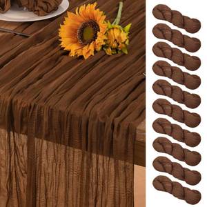 lot 9388 image: DeZerlor Brown Cheesecloth Table Runner 10 Pack Spring Easter Table Runners Boho Gauze 120 Inches Marron Cheese Cloth Table Decor for Wedding Bridal Baby Shower Parties
