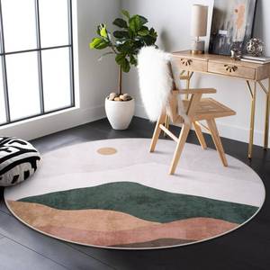 lot 9389 image: Sungea 4ft Abstract Round Rug,Soft Washable Non-Slip Sun and Mountain Circle Kids Room Rugs,Chic Faux Wool Low-Pile Circular Throw Rugs for EntrywayBedroomNurseryLiving RoomBathroom(Grey)
