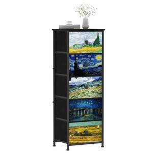 lot 9403 image: Welfuturer Dresser with 5 Drawers Narrow Tall Nightstand Van Gogh Dresser for Bedroom Fabric Drawer Organizer Unit for Living Room Entryway Hallway Closet Sturdy Steel Frame Wooden Top