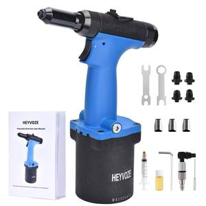 lot 9404 image: HEYVOZE Air Pneumatic Rivet Gun Kit �� Heavy Duty Pneumatic Riveter with 332, 18, 532, 316 Nosepieces, Ideal for Automotive, Construction, and Manufacturing Applications