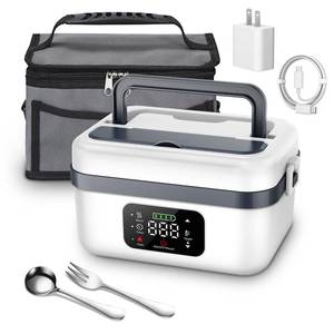 lot 9412 image: Cordless Electric Heated Lunch Box for Adults Men Women, Rechargeable Self Heating Battery Powered Food Warmer with 1L Container Fork Spoon and Insulated Carry Bag for Car Truck Travel Office(White)