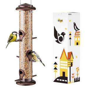 lot 9414 image: iBorn Metal Bird Feeder Hanging Wild Bird Seed Feeder for Mix Seed Blends Heavy Duty All Metal Coffee Finish,15 Inch 6 Port(Seed is not Included)