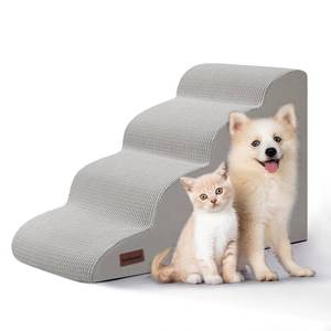 lot 9416 image: Aodisman 4-Step Dog Stairs and Ramp for Beds or Couches,Non-Slip Sturdy Pet Steps for Small Dogs and Cats,17.4 H,Light Grey