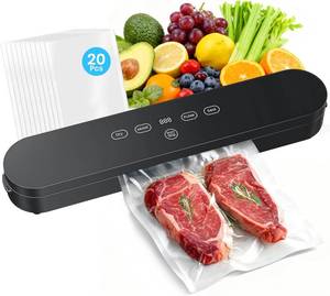 lot 9418 image: Food Vacuum Sealer Machine, 75kPa Compact Vacuum Sealer for Food, 4-in-1 Food Sealer with Digital Timer, MoistDry, Pulse, Seal Modes, Includes 20 Vacuum Bags, Perfect for Freezer Storage, Black