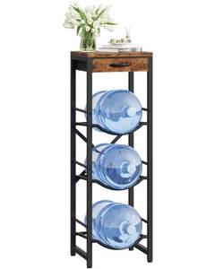 lot 9421 image: CHOEZON 5-Gallon Water Jug Holder, Water Bottle Holder, 3-Tier Kettle Storage Shelf with Drawer, Water Dispenser Replacement Parts, for Kitchen, Black and Rustic Brown TCJ31BF