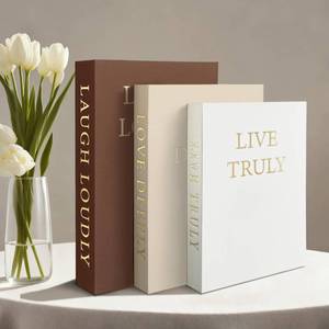 lot 9428 image: Aesthetic Decorative Books, Set of 3 Linen Fake Book, Faux Book Boxes for Coffee Table, Photo Organization, and Keepsake Storage