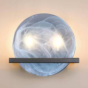 lot 9449 image: Dolaimy House 2 Light 10 Round Bllue Glass Bathroom Wall Sconce Modern Concise Style Wall Light Fixture,Black Finish for Bedroom Hallway Bedside