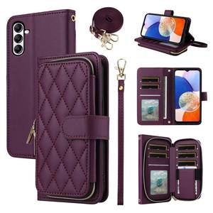lot 9454 image: Furiet Argyle Wallet Case for Samsung Galaxy S24 PlusS25 Plus S24 S25 5G Wrist Strap Shoulder Strap, Card Slots Zipper Purse Stand Phone Cover for S24Plus 24S  S 24 24 S25Plus 25S 25 Deep Purple