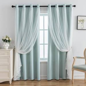lot 9457 image: Anytime Home Curtains Blackout and Sheer Layered Solid Window Curtain Panel Pair with Grommet Top, 52Wx72L,Light Blue