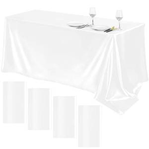 lot 9482 image: TURSTIN 4 Packs Satin Tablecloth 102 x 58 Inch Overlay Satin Table Cover Rectangle Bright Silk Tablecloth Smooth Fabric Table Decoration for Wedding Banquet Party Events, White
