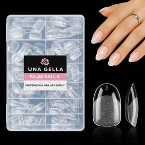 lot 9484 image: UNA GELLA Short Oval Round Nail Tips, Pre Etched Short Oval Gel Nail Tips Soft Gel Full Cover Press on Nails for Nails Extension Art DIY Salon 216Pcs 12 Sizes
