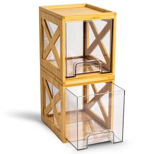 lot 9487 image: Bamboo Snack &amp Pantry kitchen Organizer 2 Pack Bamboo Stackable Storage Drawers Pull Out Storage for Cookies, Spices, Coffee Pods &amp K Cups Clear Acrylic Drawer for Countertop Use