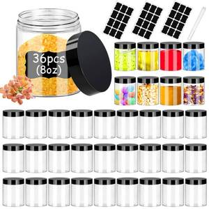 lot 9488 image: Hajoyful Plastic Jars with Lids 8OZ 36PCS,Small Cosmetic Slime Containers Clear Travel Round Jars Empty Refillable Sample Containers Leak Proof Pot with Black Lids for Lotion, Cream, Cosmetics