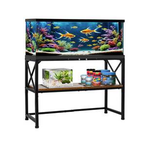 lot 9492 image: RANXFLOAT 30 Gallon Fish Tank Stand, Aquarium Stand with 2-Tier Storage Shelves, Rustic Brown Metal Frame Turtle Tank,Adjustable Height Design (30 Gallon)