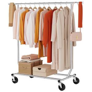 lot 9511 image: Tajsoon Clothing Rack Heavy Duty Clothes Racks Foldable Garment Rack with Wheels and Extendable Rod, Collapsible Clothing Rack Max Capacity 250lbs, Industrial Rolling Racks with Bottom Shelf, Chrome
