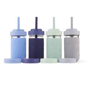 lot 9517 image: Elk and Friends Kids  Toddler Glass Cups  The Original 12oz Glass Mason Jar with Sleeves  Lids  Silicone Straws  Stopper  Smoothie Cup  Food Storage  Spill Resistant  Dishwasher Safe  4 Pack