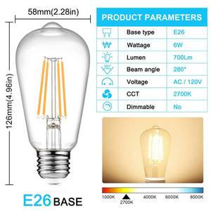 lot 9518 image: Ascher Vintage LED Edison Bulbs, 6W, Equivalent 60W, Non-Dimmable, Warm White 2700K, ST58 Antique LED Filament Bulbs with 80 CRI, E26 Medium Base, Clear Glass, Pack of 6