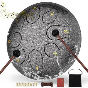 lot 9519 image: Steel Tongue Drum 6 Inch 8 Notes Rain Drum Outdoor Percussion Instrument with Mallets, Music Book &amp Soft Carry Pouch Beginner Handpan Music Gift