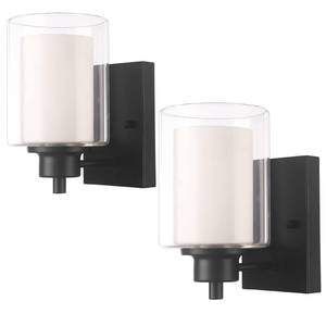 lot 9520 image: Eietonte 2 Pack Bath Vanity Light Fixtures 1-light, Indoor Black Wall Light with Dual Glass Shade, Farmhouse Bathroom Wall Scone, Vintage E26 Bese Wall mount Lighting for Porch Bedroom Entryway Stairs