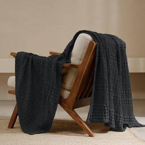 lot 9527 image: PHF 100% Cotton Waffle Weave Throw Blanket, Soft Lightweight Breathable Cozy Throws for Couch Bed Sofa, Luxury Aesthetic Blanket Gift for Home Decor & Office, 50x60, Black