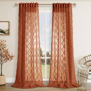 lot 9532 image: Hokibero Terracotta Rust Colored Sheer Curtains 84 Inches Long for Bedroom Back Tab Semi Sheer Curtain Fall Cozy Rustic Home Decor Fluffy Tufted Boho Burnt Orange Curtains for Living Room 2 Panels