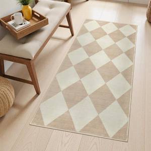 lot 9534 image: Beeiva Checkered Print Washable Runners for Hallways 2x4, Ultra Thin Beige Small Rugs for Entryway Low Pile Non Slip Bathroom Rug, Modern Geometric Decor Neutral Throw Rug for Kitchen Laundry Bedroom