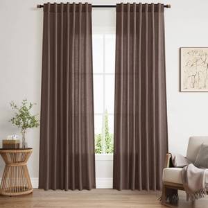 lot 9539 image: Nanspring Cappuccino Linen Curtains 84 Inch Length 2 Panels Set for Living Room Back Tab Light Filtering Semi Sheer Curtain for Bedroom Simple Style Drapes, 52x84 inch, 2 Panels
