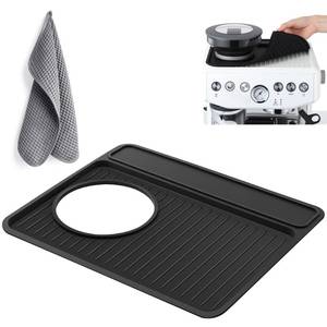 lot 9540 image: Dunkive Espresso Machine Tamping Mat Accessories Compatible with Breville 870880, Espresso Tamper Mat and Microfiber Cloths, Food Grade Silicone and Barista towel for Coffee Bar Accessories(Black)
