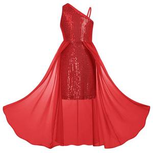 lot 9541 image: GRACE KARIN Girls Formal Party Dress Size 8 Tween Girl Red Sequin Pageant Wedding Guest Fancy Birthday Prom Dresses