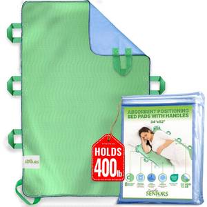 lot 9544 image: Absorbent Positioning Bed Pads for Elderly with 8 Handles 34x52- Washable Waterproof Incontinence Draw Sheets - Reusable Bed Mobility Under Pads for Seniors Disabled & Bedridden Patients-Fast-Drying