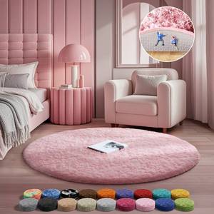 lot 9549 image: Ophanie Pink Round Rug for Bedroom Girls, Kids Fluffy Kawaii Fuzzy Shag Circle Circular Area Rugs, Cute Plush Christmas Small Carpet 3.6Ft, for Teen Baby Nursery Home Living Room Dorm Decor Aesthetic