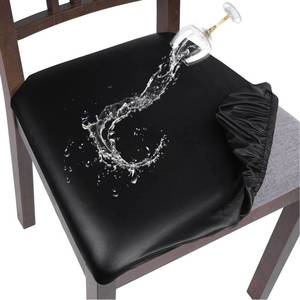 lot 9554 image: SearchI Waterproof PU Leather Seat Covers for Dining Chairs, 4 Pack Stretch Dining Room Chair Seat Covers, Kitchen Chair Seat Covers Protectors (Black)