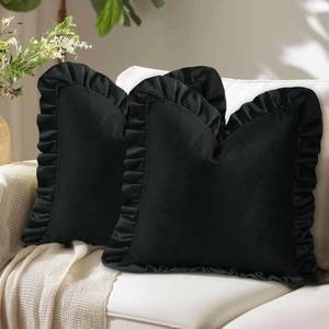 lot 9556 image: JIUZHEN Black Velvet Square Throw Pillow Covers 20x20 Inch with Ruffles, Pack of 2 Decorative Throw Pillow Covers for Couch Sofa Bedroom Livingroom
