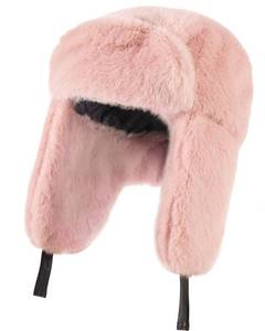lot 9560 image: Trapper Hat with Ear Flaps - Winter Russian-Style Fur Pilot Ushanka, Windproof Skiing for Men & Women Pink