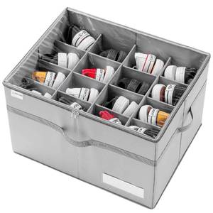 lot 9563 image: LUVHOMEE Shoe Organizer for Closet, Fits 16 Pairs, Large Shoe Box Storage Containers, Clear Foldable Shoe Storage Bins wBottom Support, Space Saving Shoes Holder wReinforced Handles, Gray