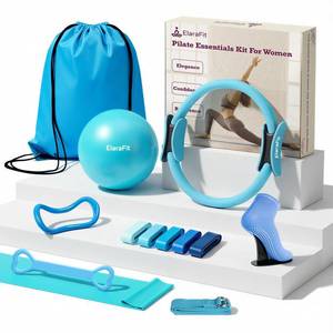 lot 9565 image: ElaraFit Home Pilates Ring and Ball Set for Women with 5 Resistance Bands 13 inch Magic Circle Workout Starter Kit for Beginners Full Body Toning 15 Min Daily Routine,Blue